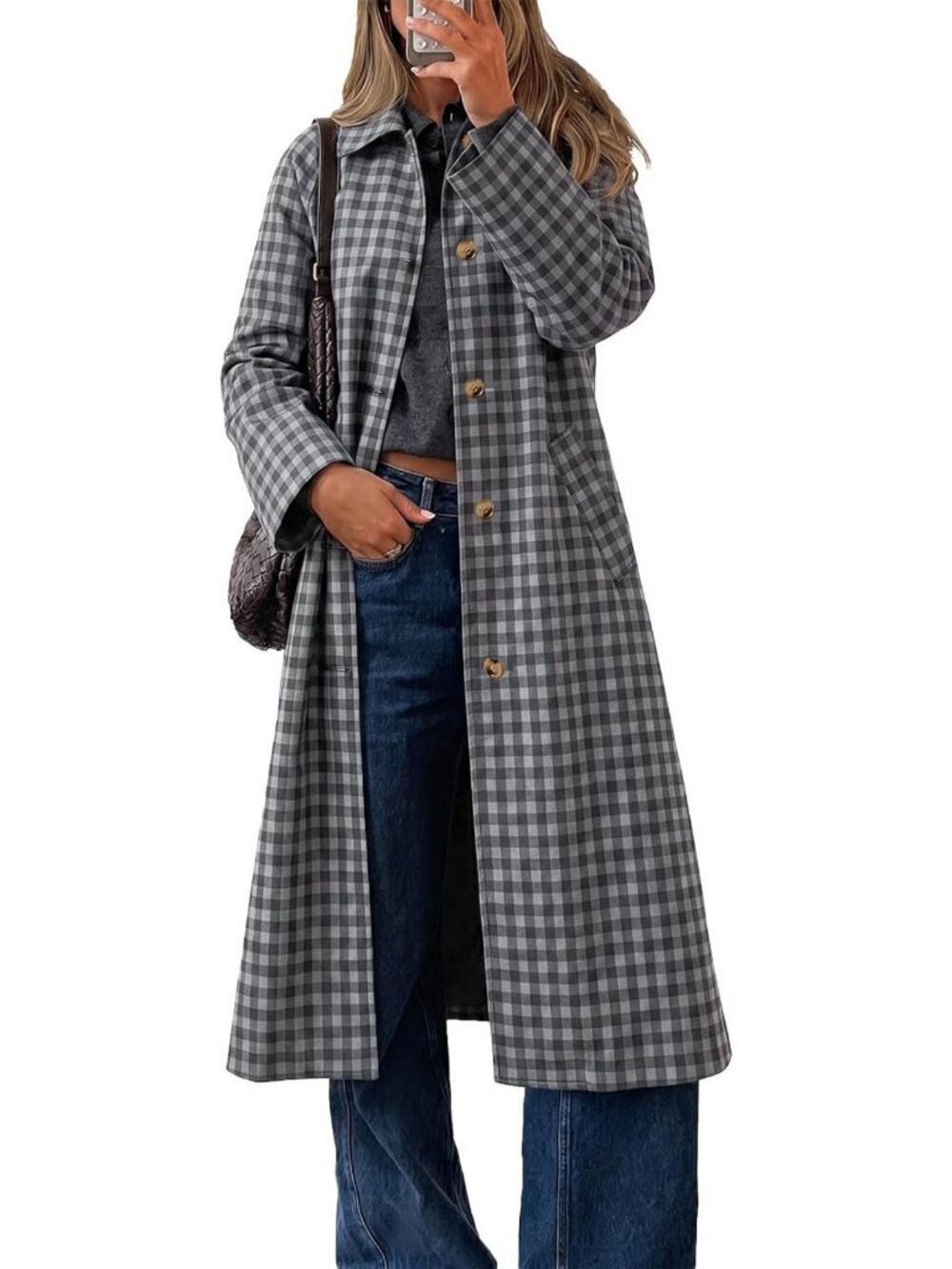 Chic Women's Plaid Trench Coat - Fall Lapel, Single Breasted Long Jacket